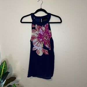 Express Navy and Pink Floral Blouse